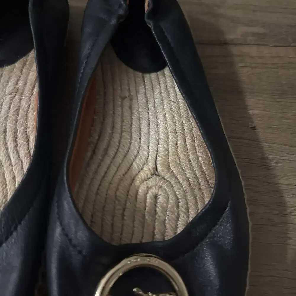 COACH Women's Flats Size 7.5 Shoes Clara Leather Ballet Black Gold G4839 EUC - Picture 4 of 8